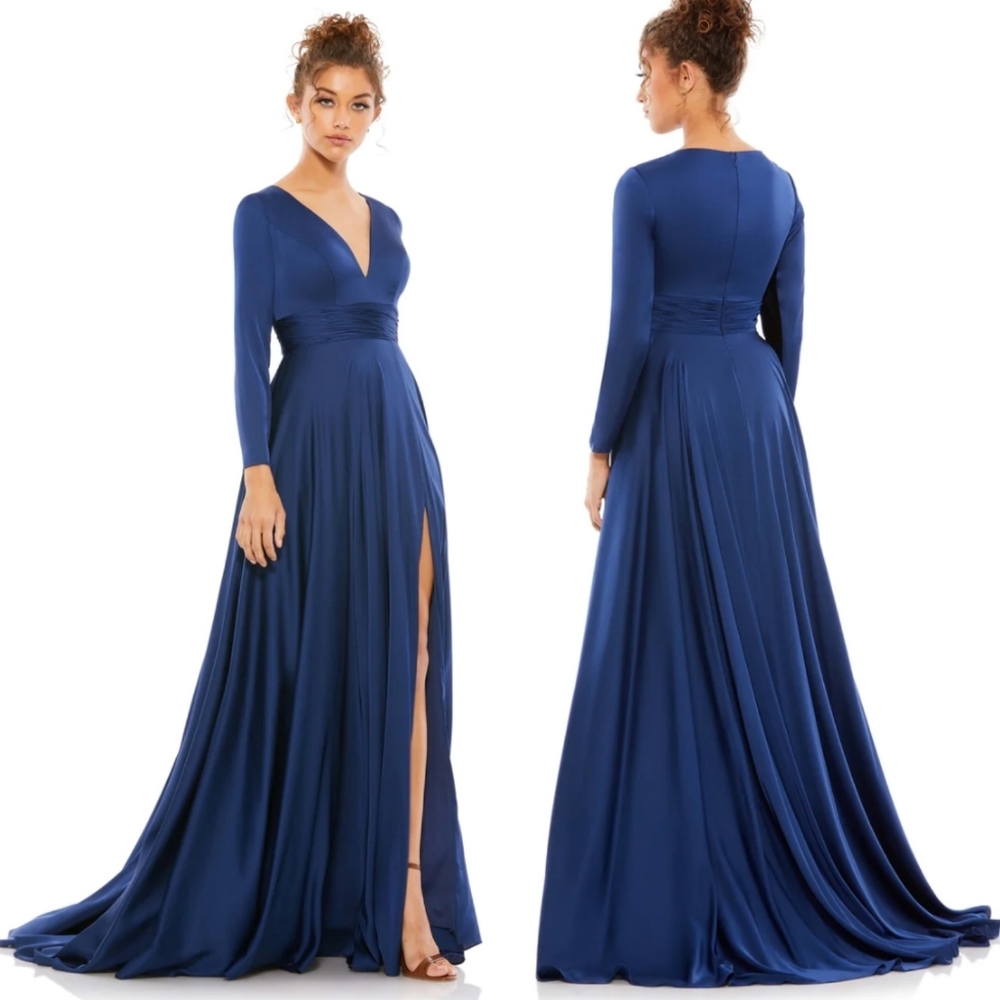 NWT Mac Duggal | Long Sleeve Navy A-Line Gown